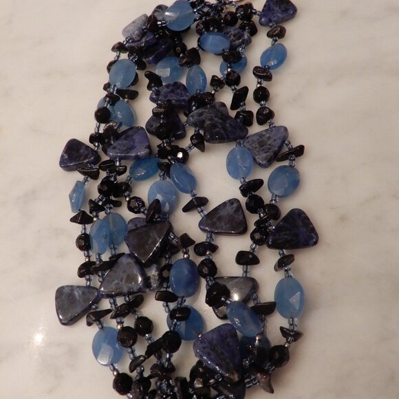 Multi-Strand Blue Agate and Silver Bracelet - Picture 6 of 10